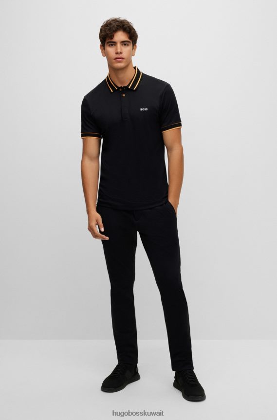 4TFNJN1907 أسود Hugo Boss قميص بولو هوغو من القطن المتشابك بقصة ضيقة مع شعار مطرز باللون الأسود