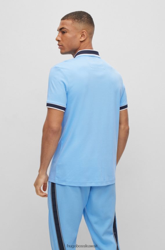 4TFNJN1908 أزرق فاتح Hugo Boss قميص بولو من القطن المتشابك بقصة ضيقة مع شعار مطرز باللون الأزرق الفاتح