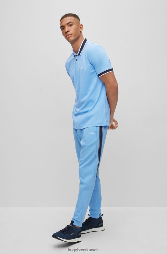 4TFNJN1908 أزرق فاتح Hugo Boss قميص بولو من القطن المتشابك بقصة ضيقة مع شعار مطرز باللون الأزرق الفاتح