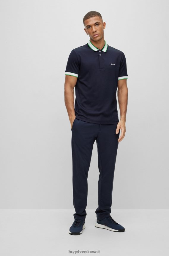 4TFNJN1909 أزرق غامق Hugo Boss قميص بولو بقصة ضيقة من القطن المتشابك باللون الأزرق الداكن مع شعار هوغو المطرز