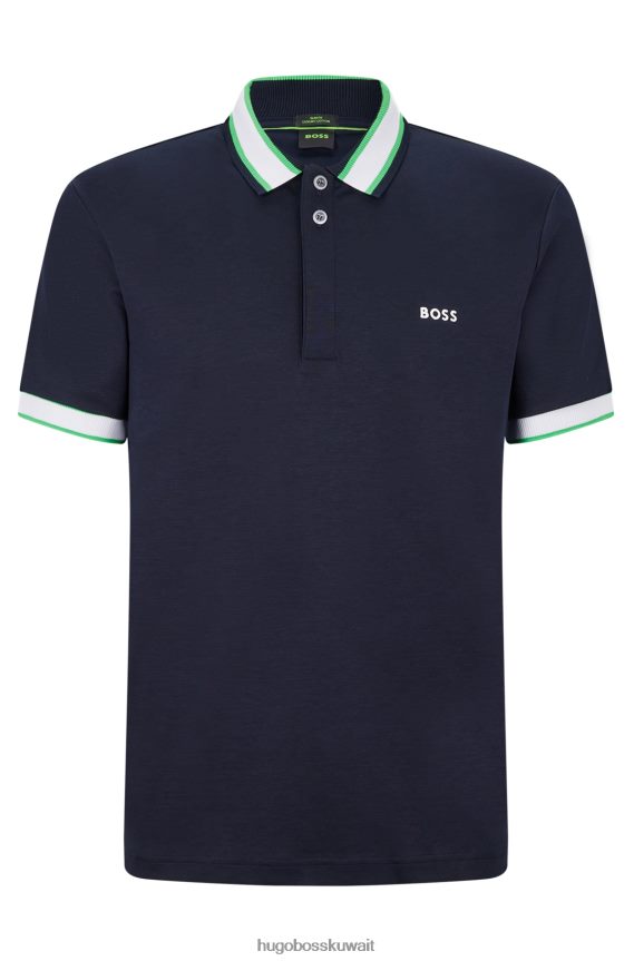 4TFNJN1909 أزرق غامق Hugo Boss قميص بولو بقصة ضيقة من القطن المتشابك باللون الأزرق الداكن مع شعار هوغو المطرز