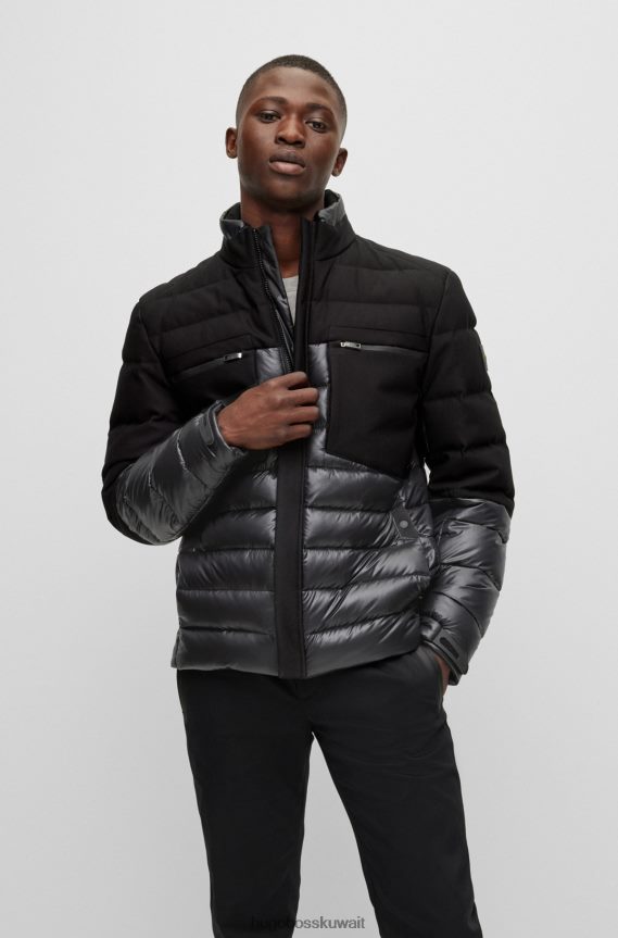 4TFNJN1910 أسود Hugo Boss سترة هجينة مع رقعة شعار هوغو باللون الأسود