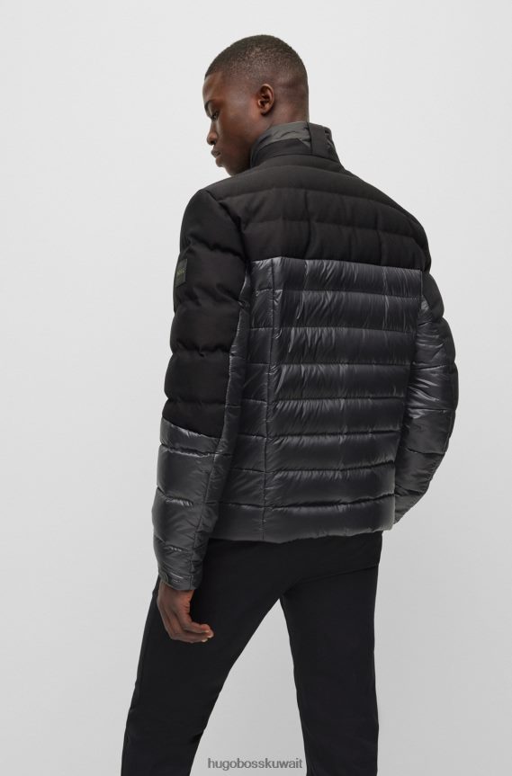 4TFNJN1910 أسود Hugo Boss سترة هجينة مع رقعة شعار هوغو باللون الأسود