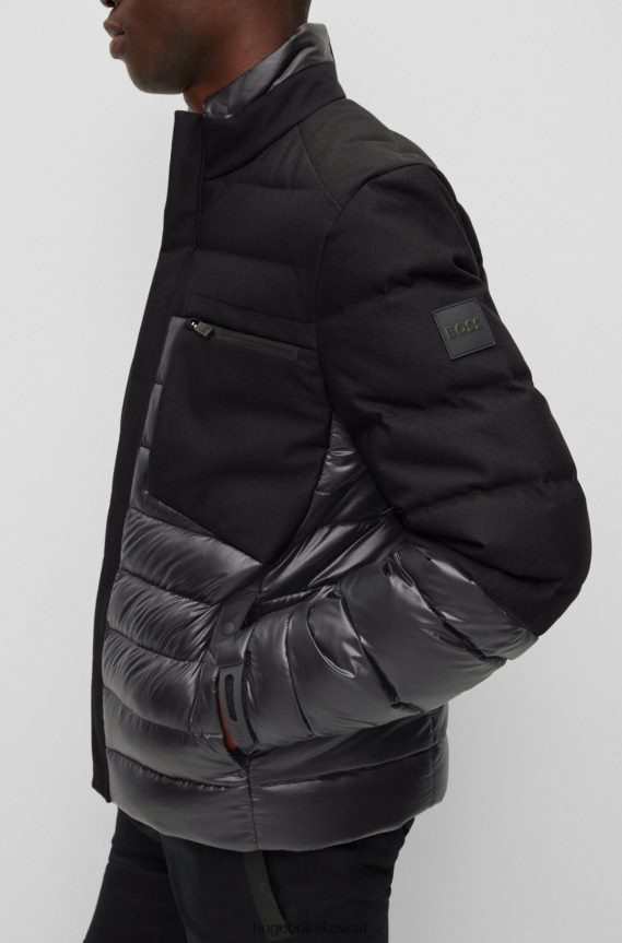 4TFNJN1910 أسود Hugo Boss سترة هجينة مع رقعة شعار هوغو باللون الأسود
