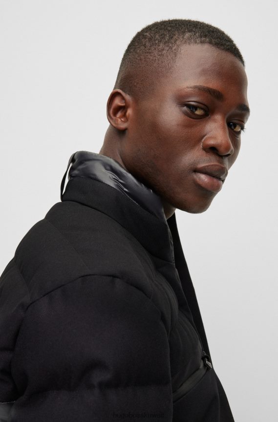 4TFNJN1910 أسود Hugo Boss سترة هجينة مع رقعة شعار هوغو باللون الأسود
