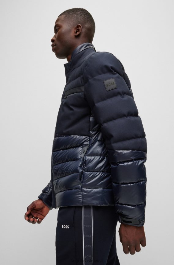 4TFNJN1911 أزرق غامق Hugo Boss سترة هوغو الهجينة باللون الأزرق الداكن مع رقعة الشعار