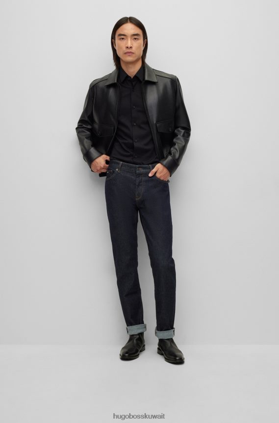 4TFNJN1912 أسود Hugo Boss قميص Hugo أسود بقصة ضيقة مصنوع من مزيج القطن المطاطي عالي الأداء