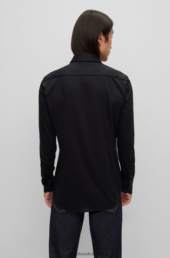 4TFNJN1912 أسود Hugo Boss قميص Hugo أسود بقصة ضيقة مصنوع من مزيج القطن المطاطي عالي الأداء