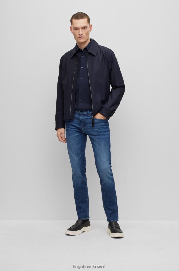 4TFNJN1913 أزرق غامق Hugo Boss قميص Hugo ذو قصة ضيقة مصنوع من مزيج القطن الجيرسي عالي الأداء باللون الأزرق الداكن