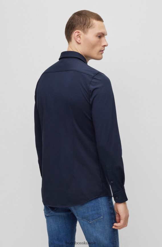 4TFNJN1913 أزرق غامق Hugo Boss قميص Hugo ذو قصة ضيقة مصنوع من مزيج القطن الجيرسي عالي الأداء باللون الأزرق الداكن