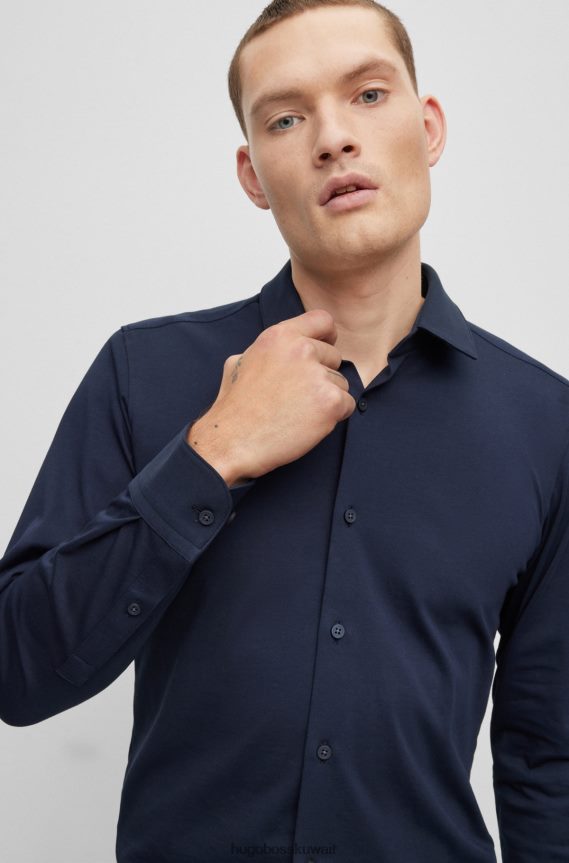 4TFNJN1913 أزرق غامق Hugo Boss قميص Hugo ذو قصة ضيقة مصنوع من مزيج القطن الجيرسي عالي الأداء باللون الأزرق الداكن