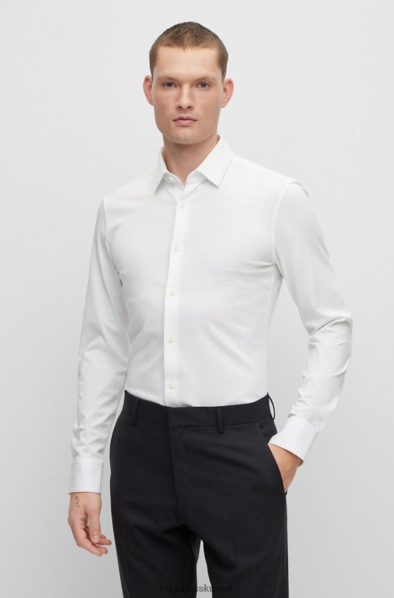 4TFNJN1914 أبيض Hugo Boss قميص بقصة ضيقة مصنوع من مزيج القطن الجيرسي المطاطي باللون الأبيض