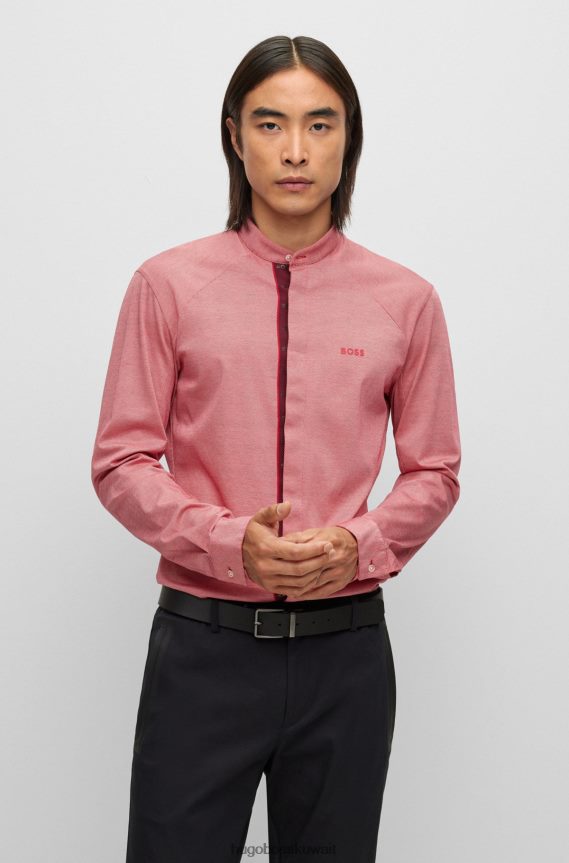 4TFNJN1916 أحمر فاتح Hugo Boss قميص بدون ياقة بقصة عادية من قطن بيكيه © Hugo باللون الأحمر الفاتح