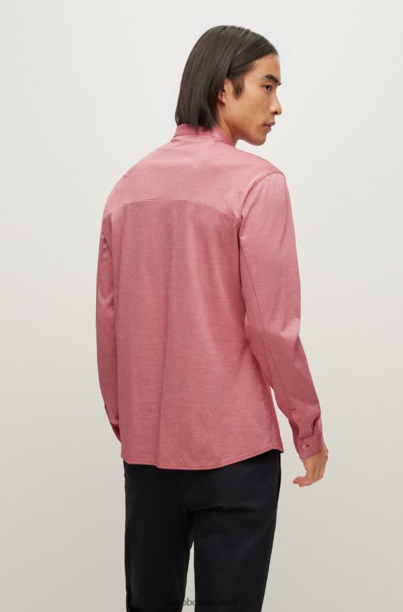 4TFNJN1916 أحمر فاتح Hugo Boss قميص بدون ياقة بقصة عادية من قطن بيكيه © Hugo باللون الأحمر الفاتح