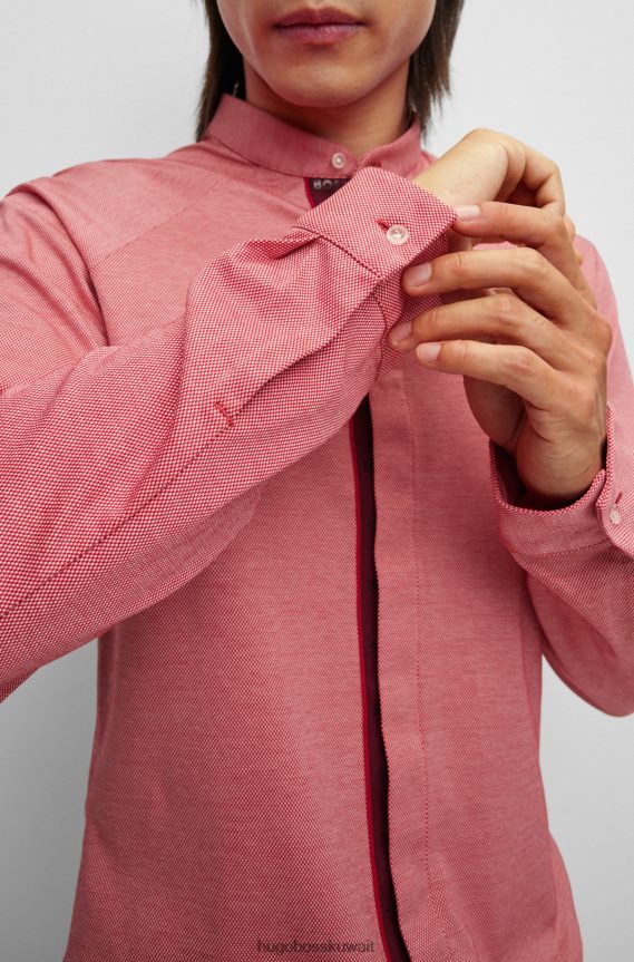 4TFNJN1916 أحمر فاتح Hugo Boss قميص بدون ياقة بقصة عادية من قطن بيكيه © Hugo باللون الأحمر الفاتح