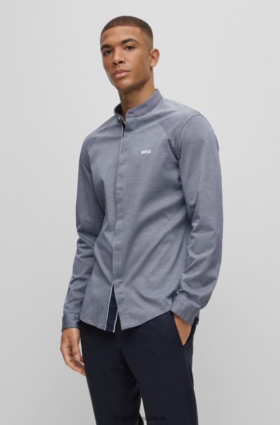 4TFNJN1917 رمادي Hugo Boss قميص هوغو رمادي بدون ياقة بقصة عادية من قطن بيكيه ©