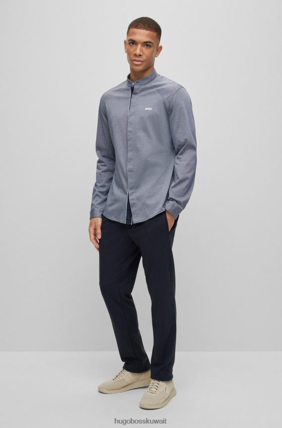 4TFNJN1917 رمادي Hugo Boss قميص هوغو رمادي بدون ياقة بقصة عادية من قطن بيكيه ©