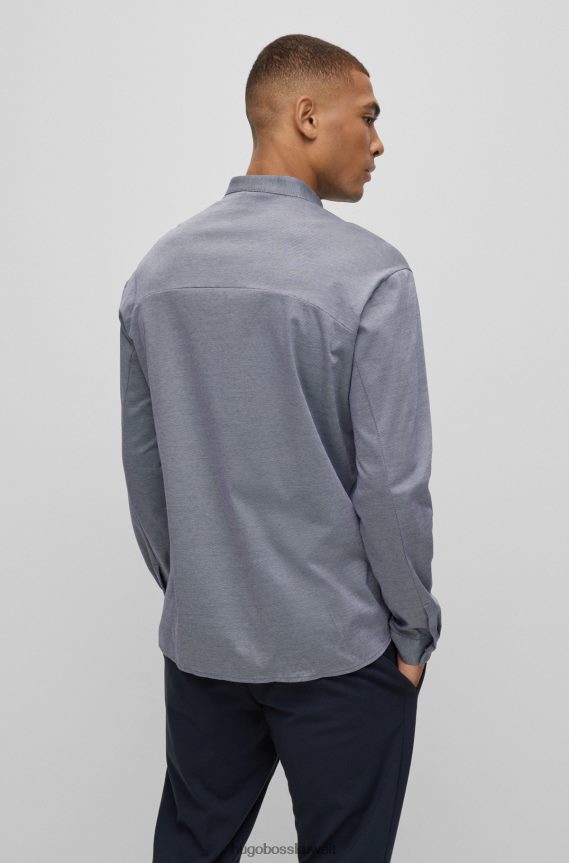 4TFNJN1917 رمادي Hugo Boss قميص هوغو رمادي بدون ياقة بقصة عادية من قطن بيكيه ©