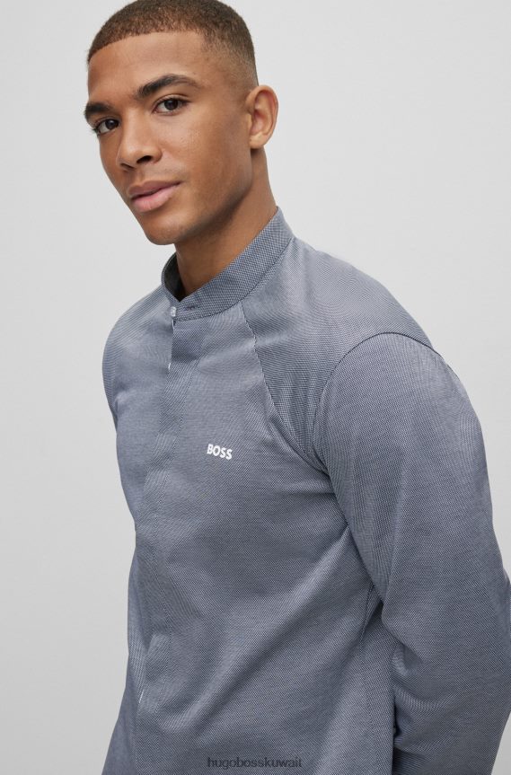 4TFNJN1917 رمادي Hugo Boss قميص هوغو رمادي بدون ياقة بقصة عادية من قطن بيكيه ©