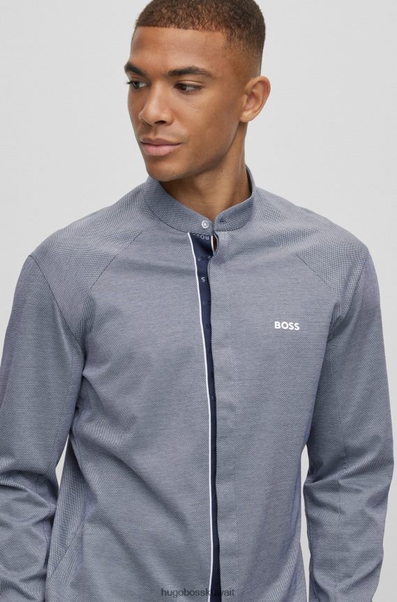 4TFNJN1917 رمادي Hugo Boss قميص هوغو رمادي بدون ياقة بقصة عادية من قطن بيكيه ©