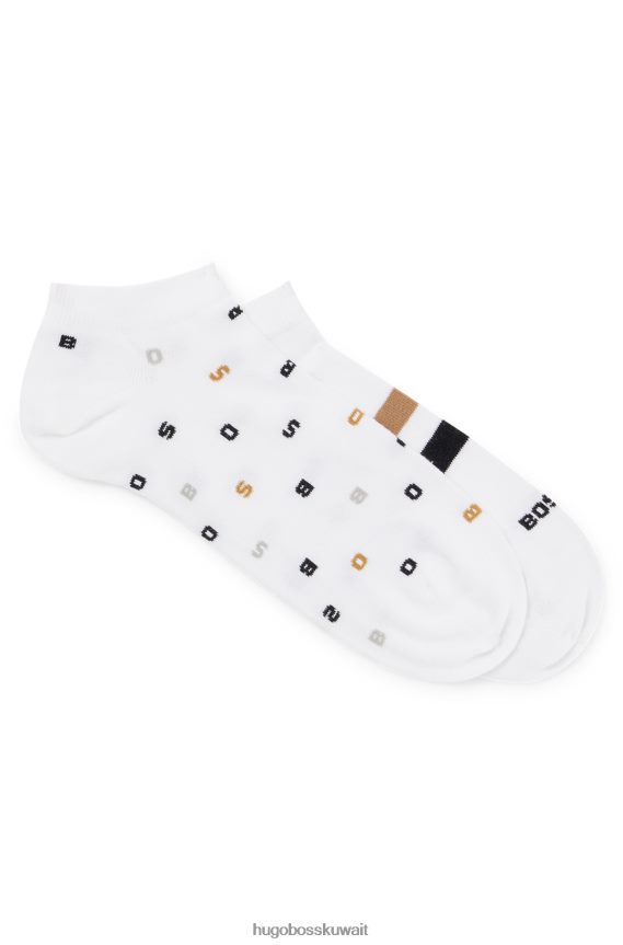 4TFNJN1918 أبيض Hugo Boss Hugo - حزمة من اثنين من جوارب الكاحل باللون الأبيض مع تفاصيل مميزة