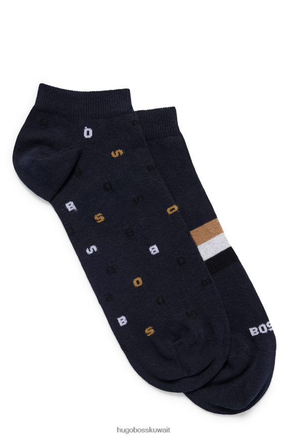 4TFNJN1919 أزرق غامق Hugo Boss Hugo - حزمة من اثنين من جوارب الكاحل بتفاصيل مميزة باللون الأزرق الداكن