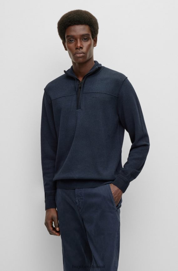 4TFNJN1921 أزرق غامق Hugo Boss سترة زرقاء داكنة برقبة بسحاب من الصوف البكر والقطن العضوي