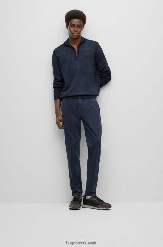 4TFNJN1921 أزرق غامق Hugo Boss سترة زرقاء داكنة برقبة بسحاب من الصوف البكر والقطن العضوي