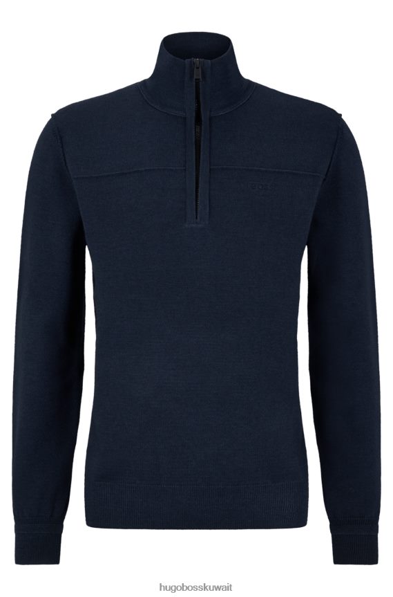 4TFNJN1921 أزرق غامق Hugo Boss سترة زرقاء داكنة برقبة بسحاب من الصوف البكر والقطن العضوي