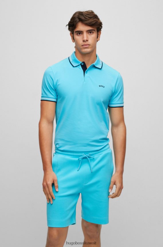 4TFNJN1924 أزرق فاتح Hugo Boss قميص بولو بقصة ضيقة وشعار منحني باللون الأزرق الفاتح من Hugo مصنوع من قطن بيكيه ©