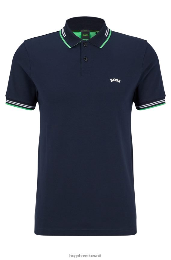 4TFNJN1926 أزرق غامق Hugo Boss قميص بولو بقصة ضيقة وشعار منحني من قطن بيكيه المرن باللون الأزرق الداكن