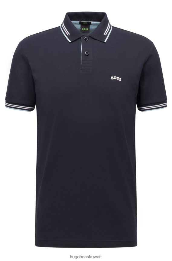 4TFNJN1927 أزرق غامق Hugo Boss قميص بولو بقصّة ضيقة وشعار الماركة منحني باللون الأزرق الداكن، مصنوع من قطن بيكيه© هوغو المطاطي