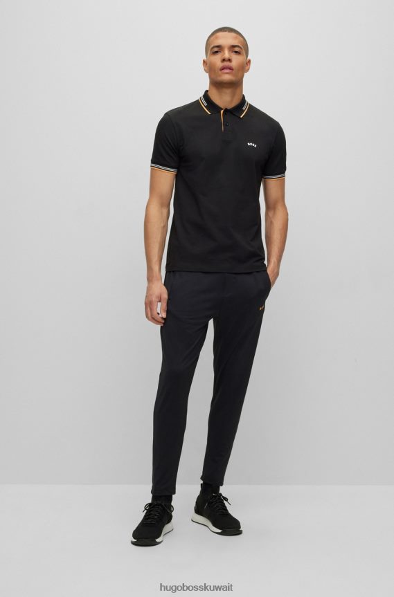4TFNJN1928 أسود Hugo Boss قميص بولو بقصة ضيقة وشعار منحني من قطن بيكيه © Hugo باللون الأسود