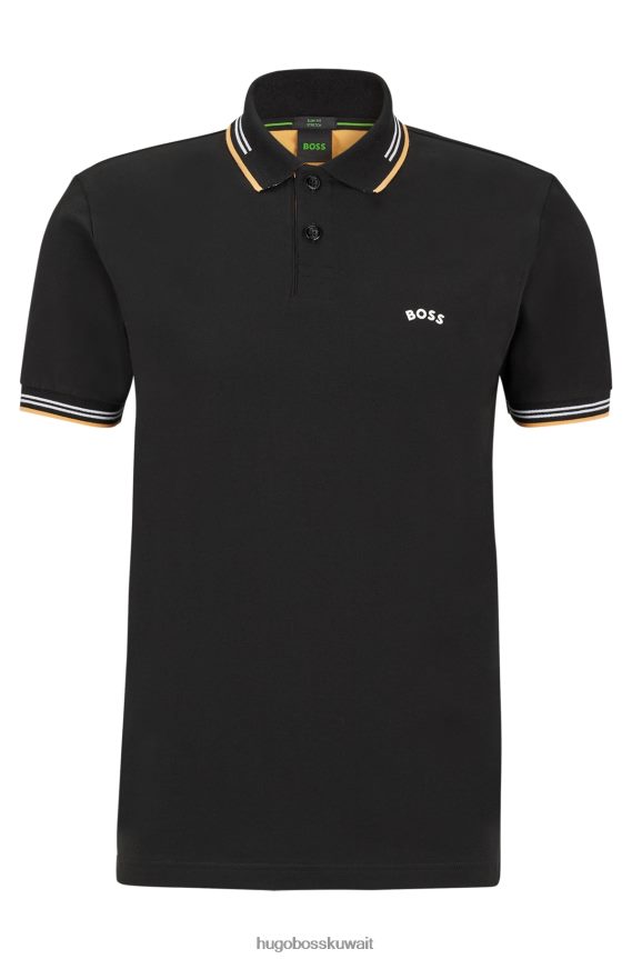 4TFNJN1928 أسود Hugo Boss قميص بولو بقصة ضيقة وشعار منحني من قطن بيكيه © Hugo باللون الأسود