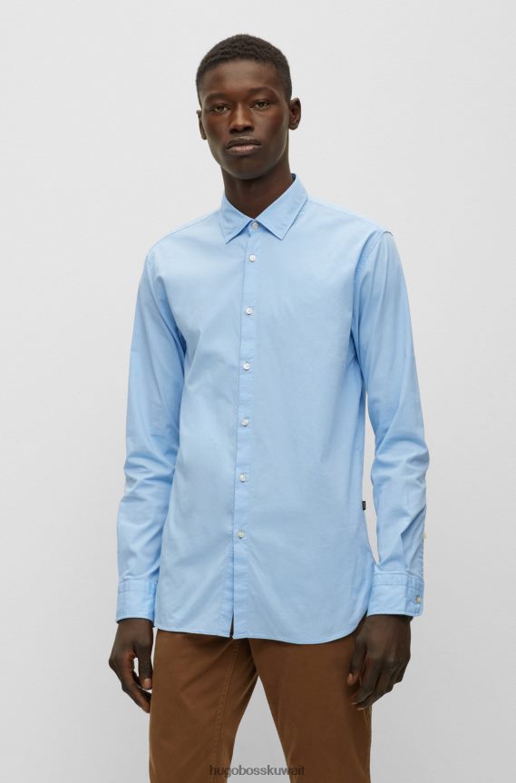 4TFNJN1930 أزرق فاتح Hugo Boss قميص Hugo ذو قصة ضيقة باللون الأزرق الفاتح من قماش البوبلين القطني المطاطي