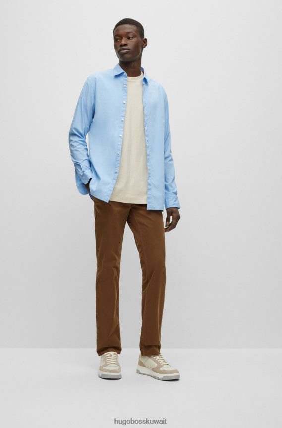 4TFNJN1930 أزرق فاتح Hugo Boss قميص Hugo ذو قصة ضيقة باللون الأزرق الفاتح من قماش البوبلين القطني المطاطي