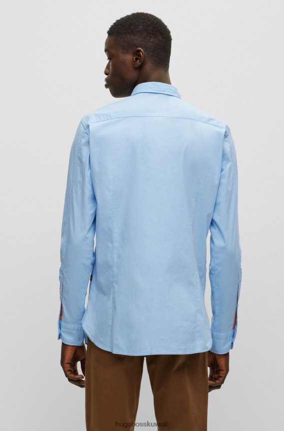 4TFNJN1930 أزرق فاتح Hugo Boss قميص Hugo ذو قصة ضيقة باللون الأزرق الفاتح من قماش البوبلين القطني المطاطي