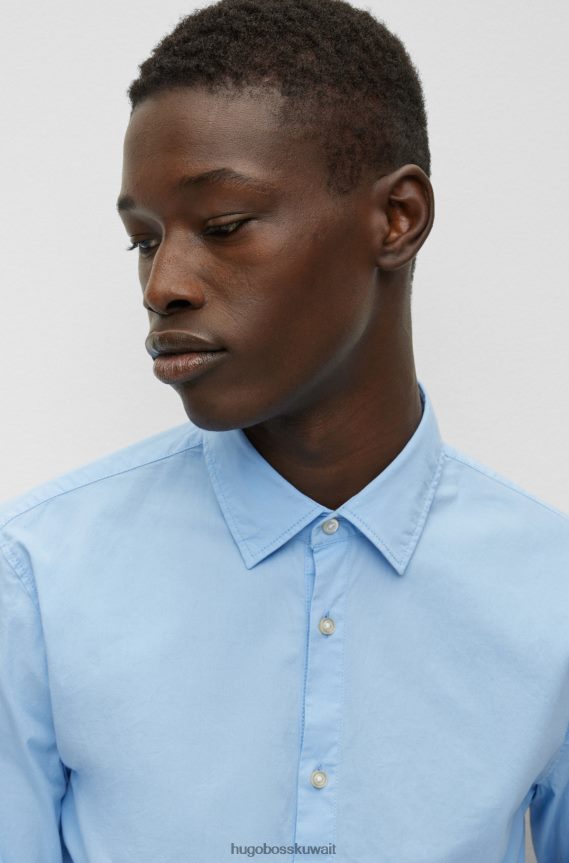 4TFNJN1930 أزرق فاتح Hugo Boss قميص Hugo ذو قصة ضيقة باللون الأزرق الفاتح من قماش البوبلين القطني المطاطي