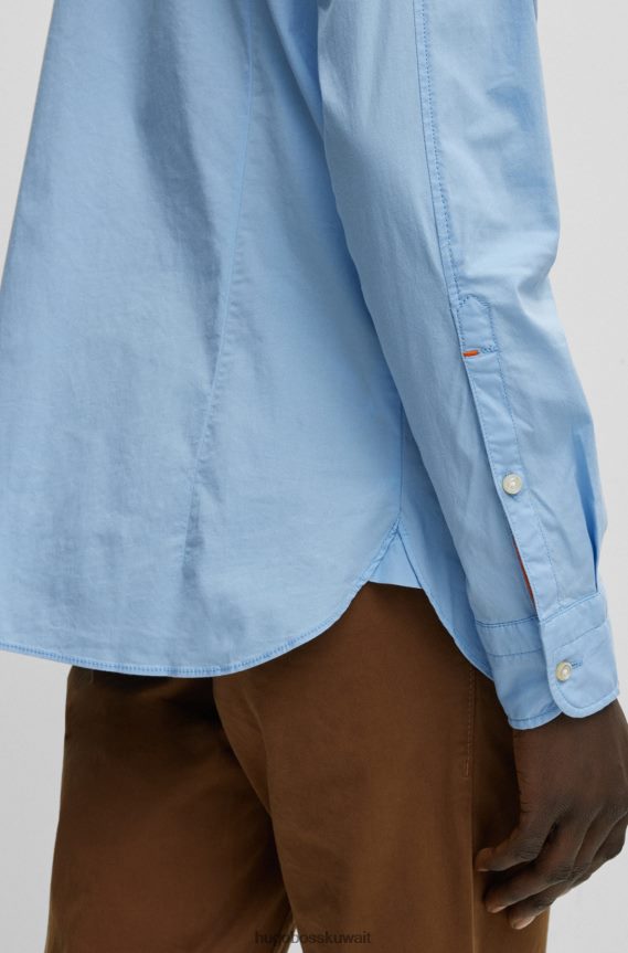 4TFNJN1930 أزرق فاتح Hugo Boss قميص Hugo ذو قصة ضيقة باللون الأزرق الفاتح من قماش البوبلين القطني المطاطي