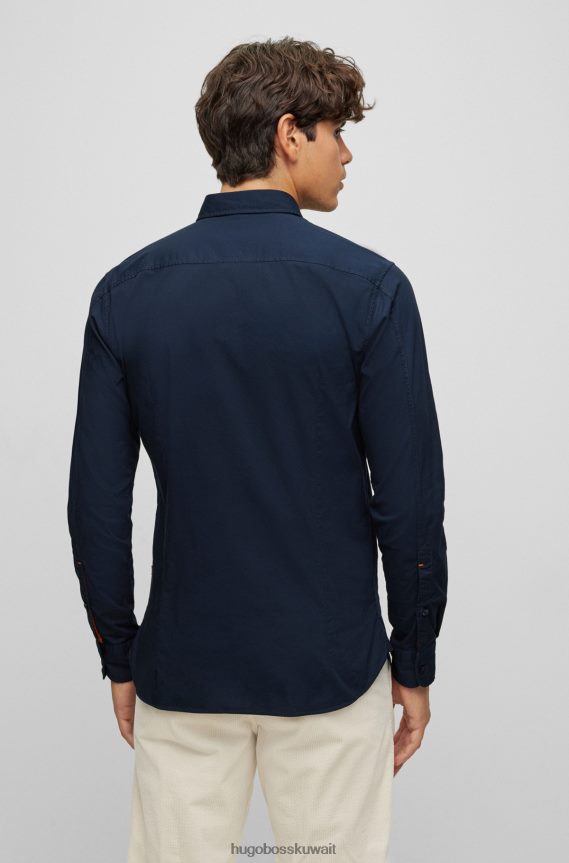 4TFNJN1931 أزرق غامق Hugo Boss قميص Hugo بقصة ضيقة من قماش البوبلين القطني المطاطي باللون الأزرق الداكن