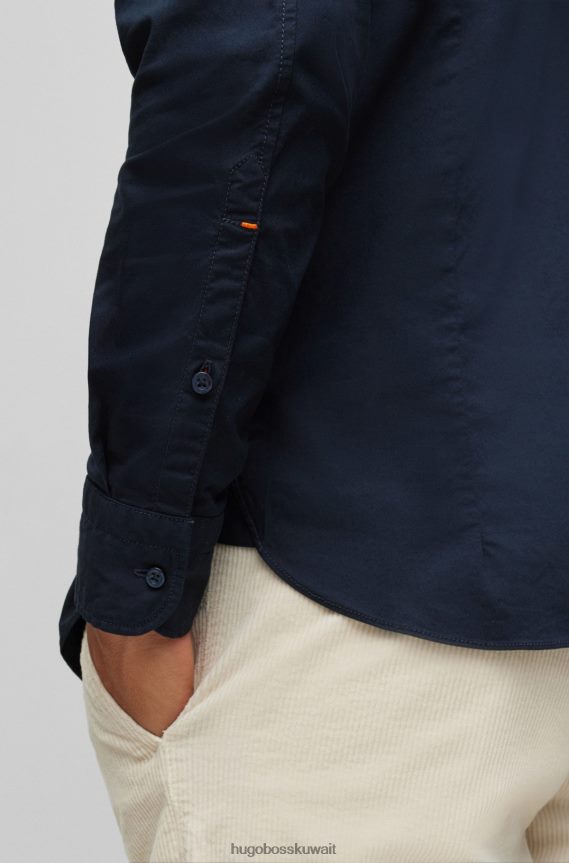 4TFNJN1931 أزرق غامق Hugo Boss قميص Hugo بقصة ضيقة من قماش البوبلين القطني المطاطي باللون الأزرق الداكن