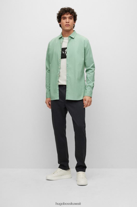 4TFNJN1932 اخضر فاتح Hugo Boss قميص بقصة ضيقة من قماش البوبلين القطني المطاطي باللون الأخضر الفاتح
