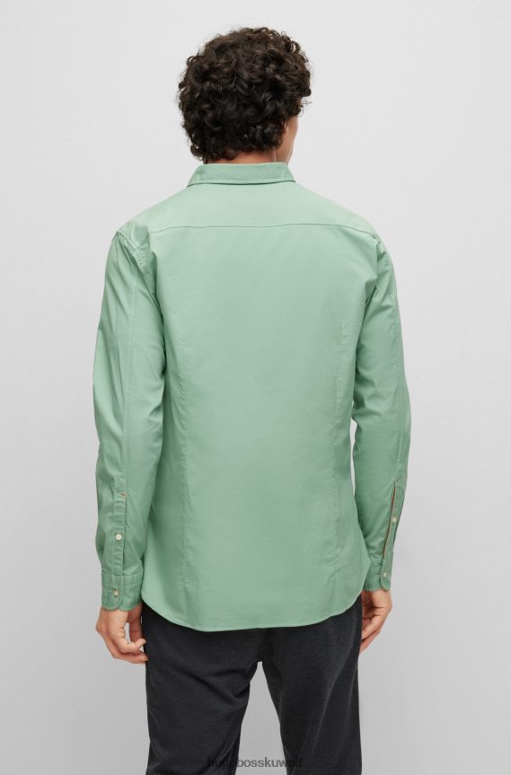 4TFNJN1932 اخضر فاتح Hugo Boss قميص بقصة ضيقة من قماش البوبلين القطني المطاطي باللون الأخضر الفاتح