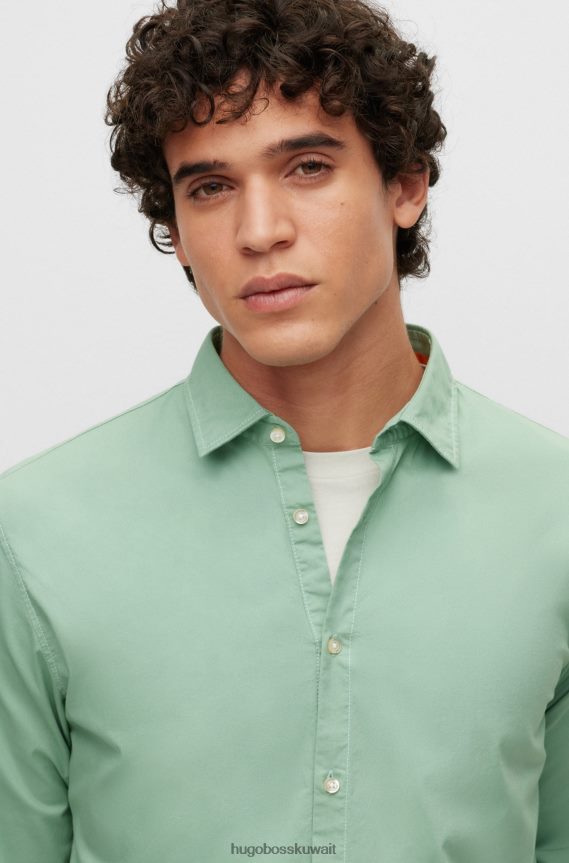 4TFNJN1932 اخضر فاتح Hugo Boss قميص بقصة ضيقة من قماش البوبلين القطني المطاطي باللون الأخضر الفاتح