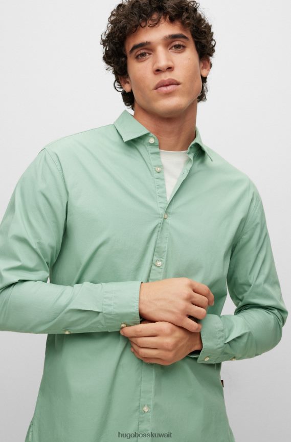 4TFNJN1932 اخضر فاتح Hugo Boss قميص بقصة ضيقة من قماش البوبلين القطني المطاطي باللون الأخضر الفاتح