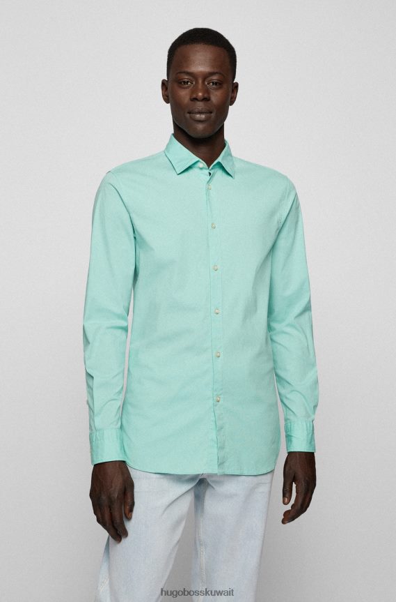 4TFNJN1933 اخضر فاتح Hugo Boss قميص بقصّة ضيّقة باللون الأخضر الفاتح من قماش البوبلين القطني المطاطي