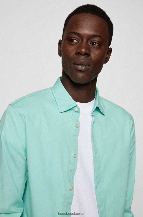 4TFNJN1933 اخضر فاتح Hugo Boss قميص بقصّة ضيّقة باللون الأخضر الفاتح من قماش البوبلين القطني المطاطي