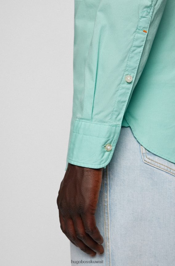 4TFNJN1933 اخضر فاتح Hugo Boss قميص بقصّة ضيّقة باللون الأخضر الفاتح من قماش البوبلين القطني المطاطي