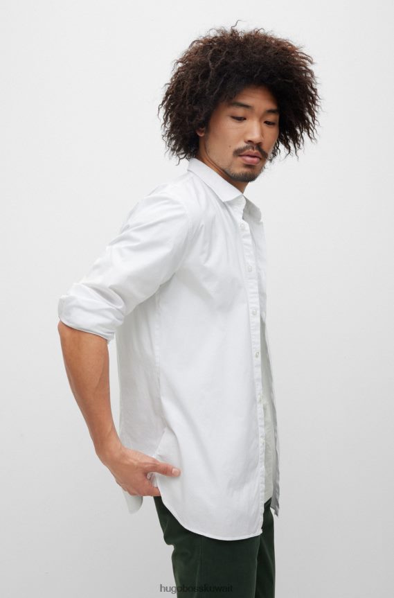 4TFNJN1934 أبيض Hugo Boss قميص بقصة ضيقة من قماش البوبلين القطني المطاطي باللون الأبيض