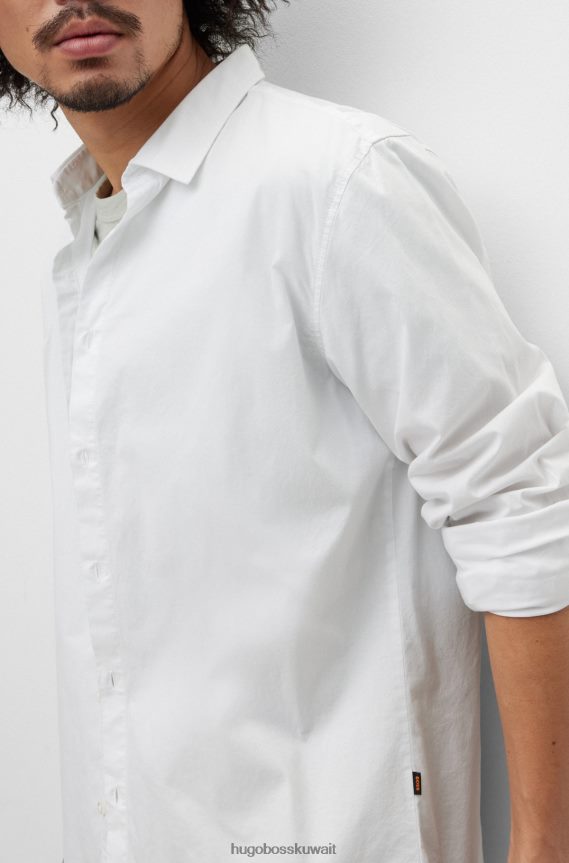 4TFNJN1934 أبيض Hugo Boss قميص بقصة ضيقة من قماش البوبلين القطني المطاطي باللون الأبيض